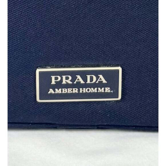 Authentic Prada Amber Homme Toiletry Travel Bag For Men Navy Blue Double Zipper - Picture 2 of 8